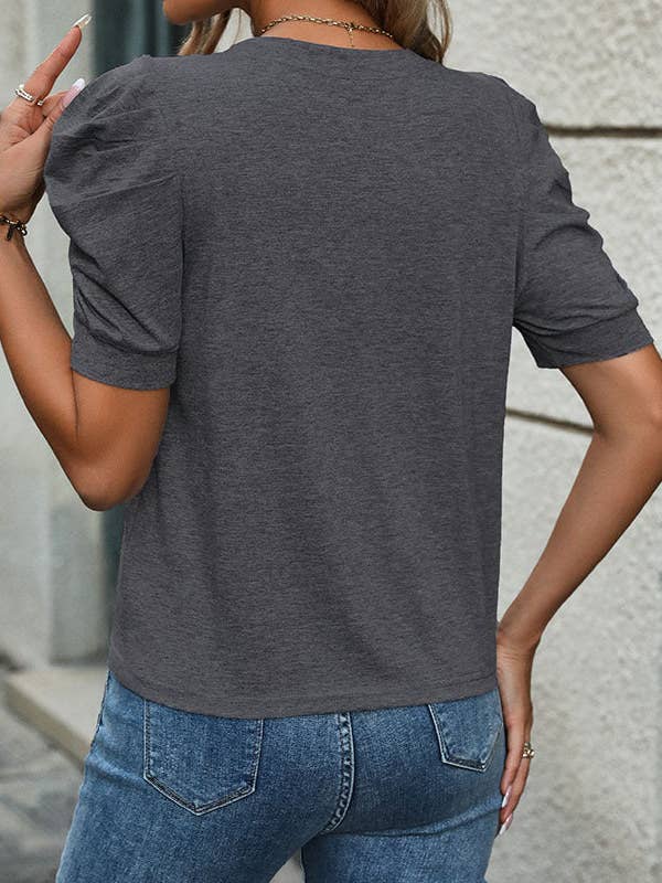 Gray Casual Bubble Sleeve Short Sleeve t-shirt for wholesale on Faire4