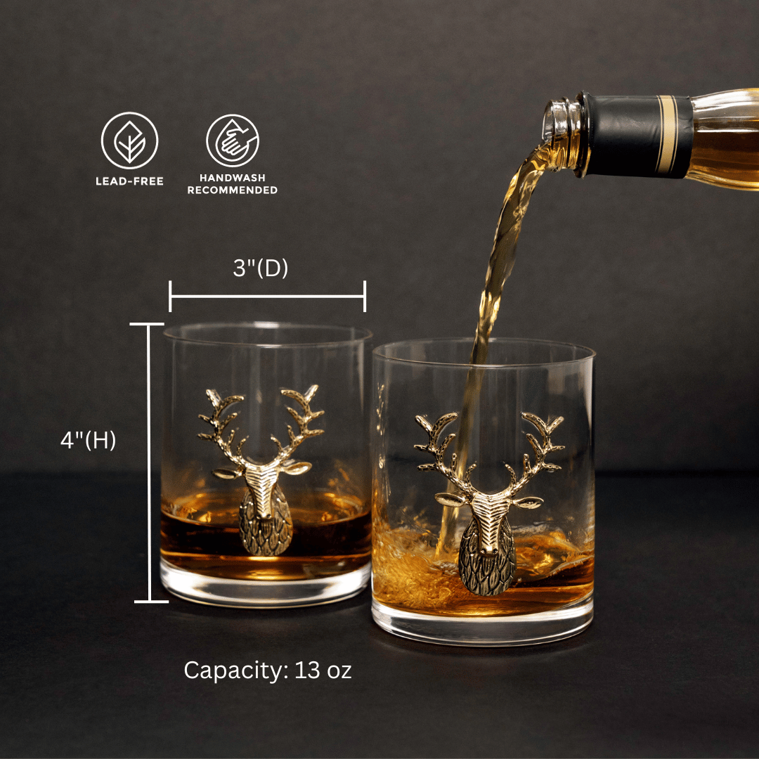 Jersey Art Glass - Wholesale Cocktail/Liquor Glass - Gold Stag Deer Whiskey Glasses (Set/2) Hunting Gifts For Men3