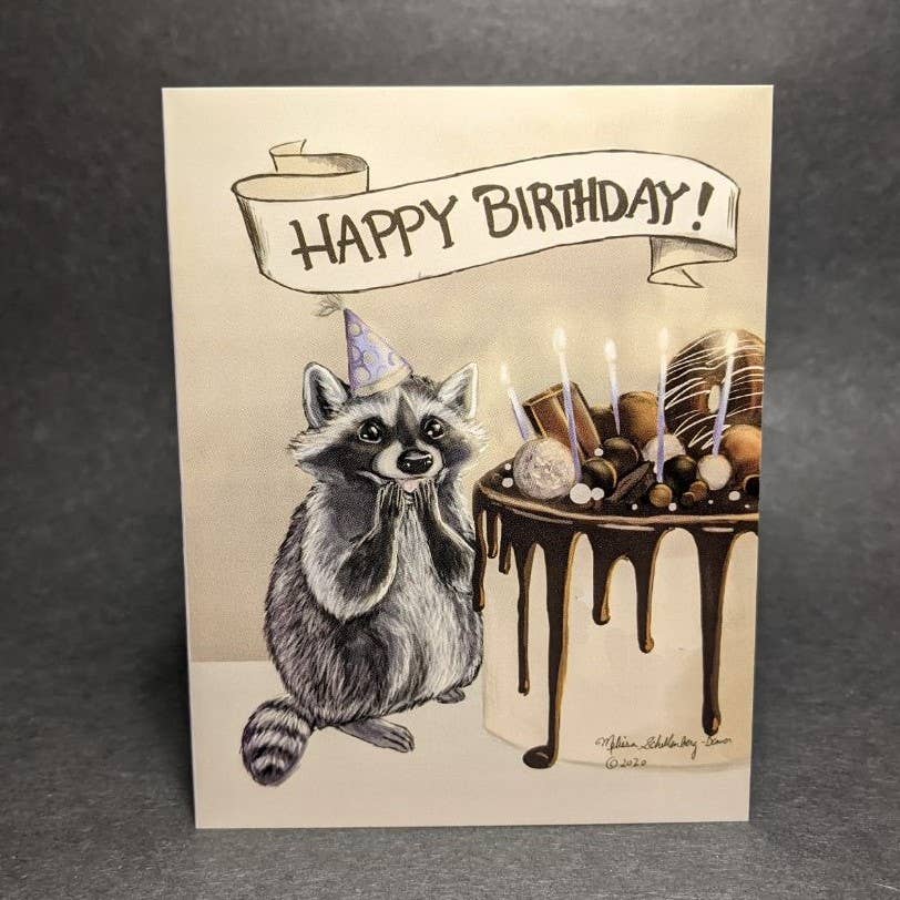 True North Creations - Vente Cartes d'anniversaire - Carte d'anniversaire Surprise Raccoon0
