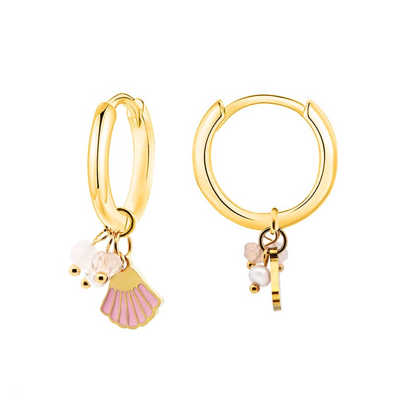 AMORINO SRL - Wholesale Dangle Earrings - HOOP EARRINGS WITH PINK SHELL AND BEADS2