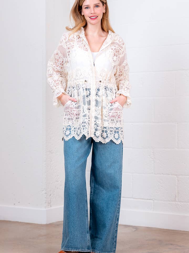 Taelynn - Wholesale Jacket - Women's - HJ75171T-LONG ELASTICIZED HOODED LACE JACKET11