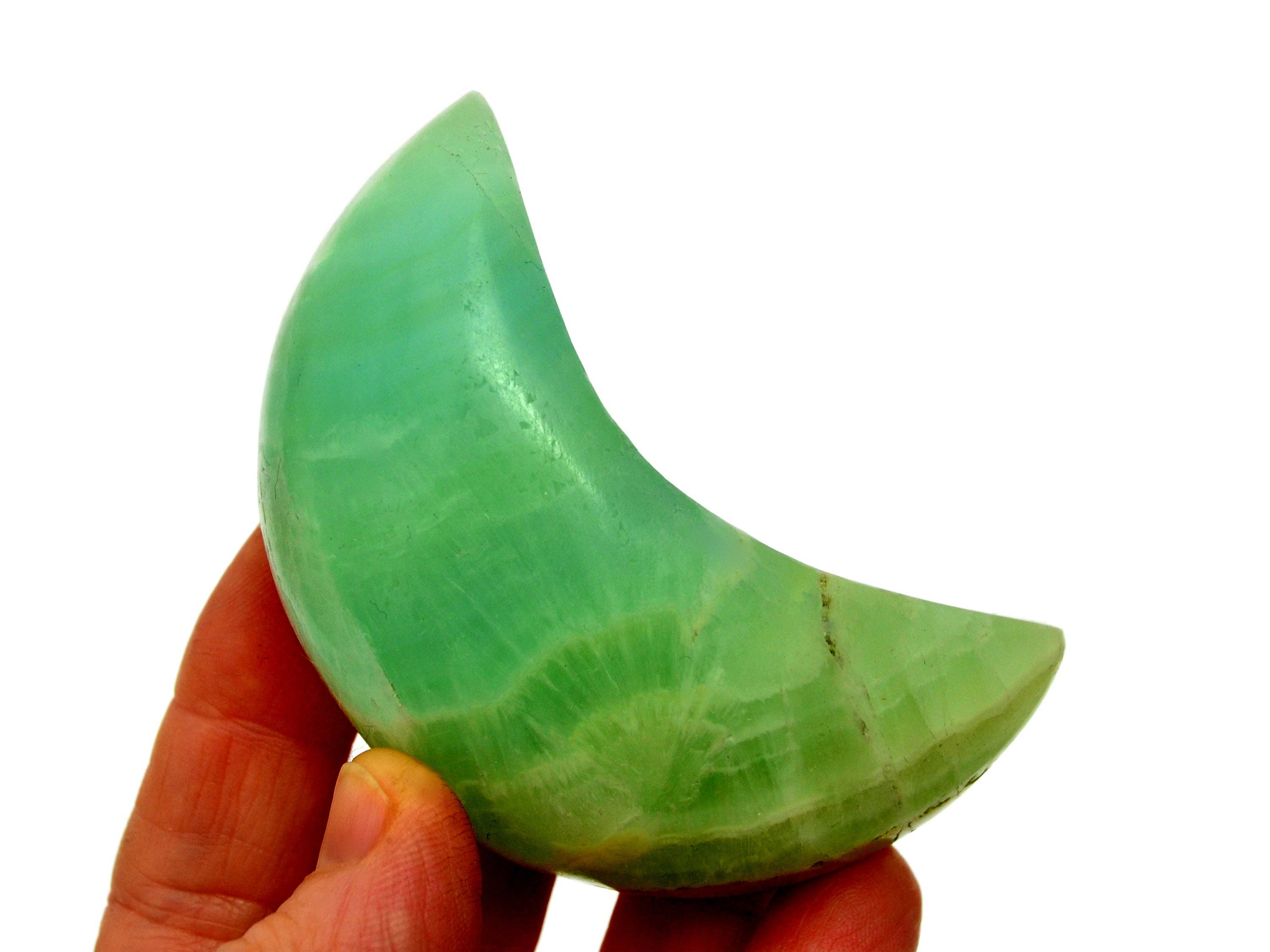 Kaia & Crystals – Großhandel Spiritueller Stein/Kristall – Mondförmiger Pistazien-Calcit (70 mm - 75 mm)4