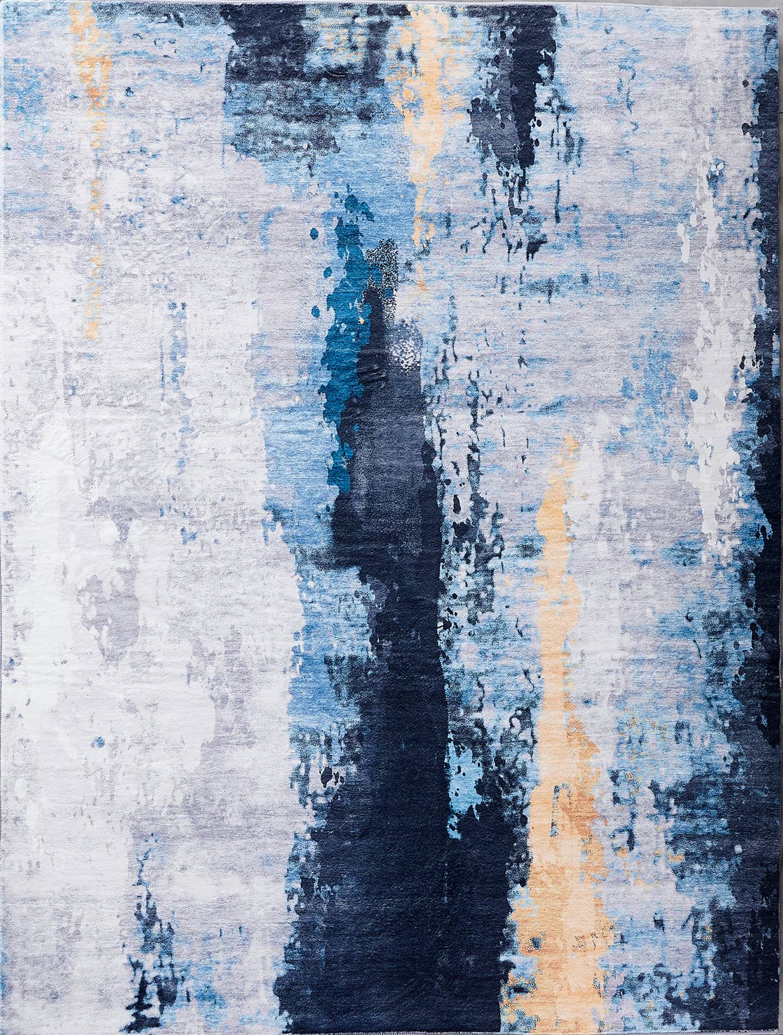 Amazing Rugs – Großhandel Teppichvorleger – Zara Abstract Design, maschinenwaschbar, grau/blau-gelber Bereich0