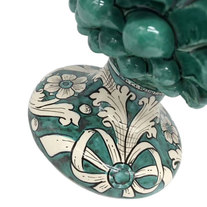 DD Ceramiche Siciliane - Vendita all'ingrosso Lampada da scrivania/d'accento - Lampada Pigna Ceramica Caltagirone cm H.30 Artigianale Verde Cristallo Base Decorata