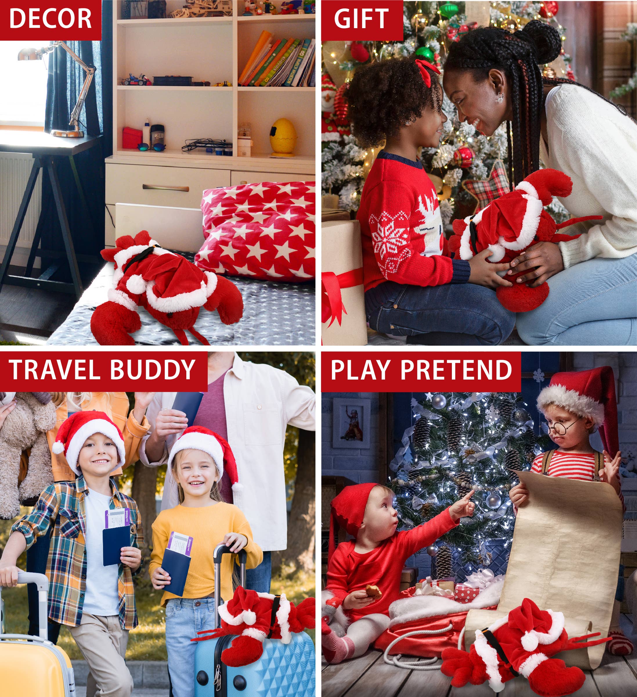 Cota Global – wholesale Fyllda/plyschleksaker - Barn och baby – Plyschjultomte - Supersoft plysch - Elegant röd hummer3