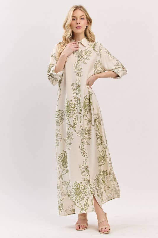 Pink Irene Wholesale - Wholesale Dress - Women's - Women Woven Floral Print Button-Down Maxi Dress20