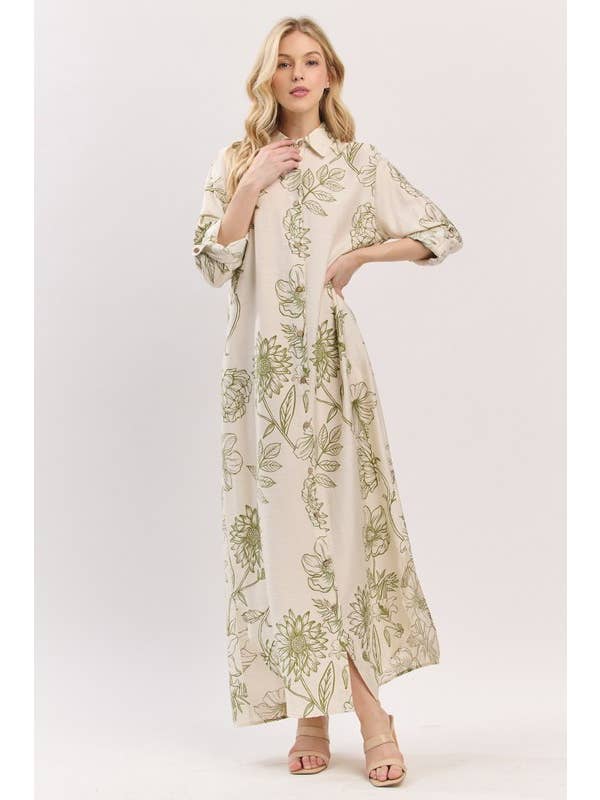 Pink Irene Wholesale - Wholesale Dress - Women's - Women Woven Floral Print Button-Down Maxi Dress20