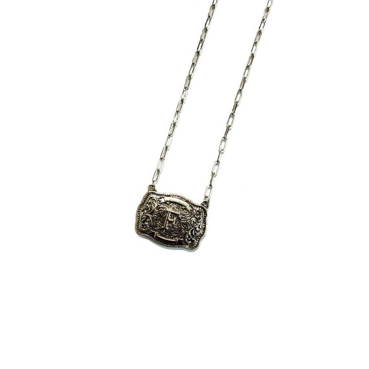 Snowing West - Wholesale Pendant/Charm Necklace - Western Belt Buckle Initial Necklace