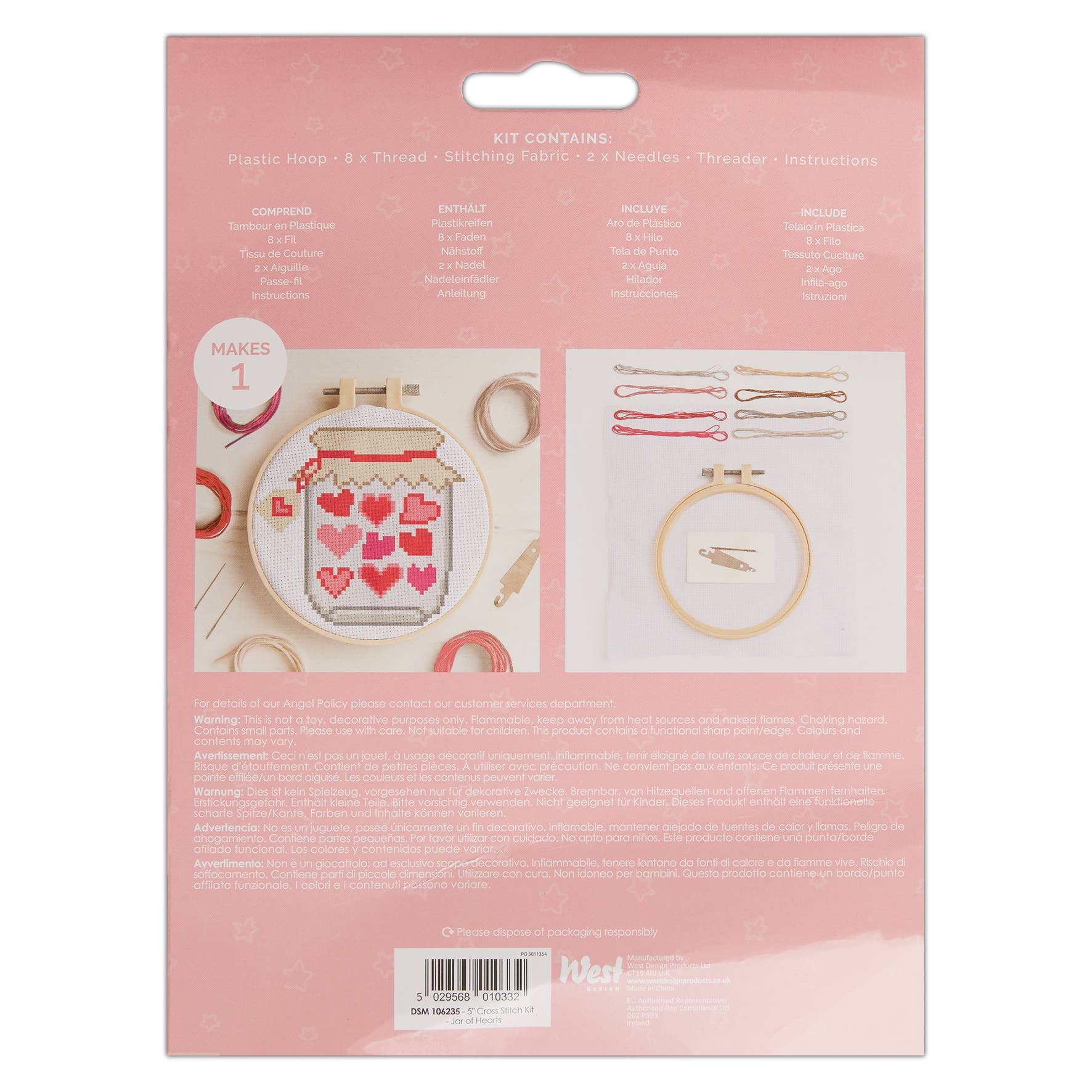 West Design Products - Venta al por mayor Material para bordado/punto de cruz - Kit de manualidades Simply Make en punto de cruz, diseño de tarro de corazones1