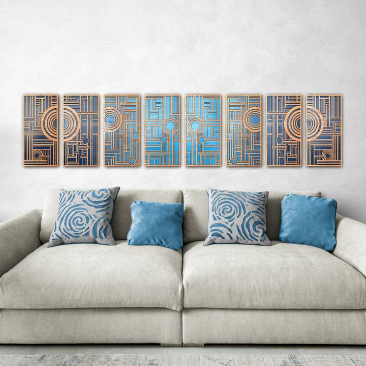 Geometric Wall Art, Wood Art Deco Decor, 8 Panels for wholesale by Light House Laser Art