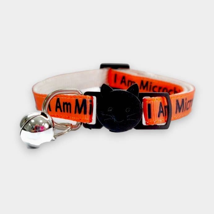 Collier pour chaton I Am Microchipped' Orange pour la vente par Zacal Cat Collars
