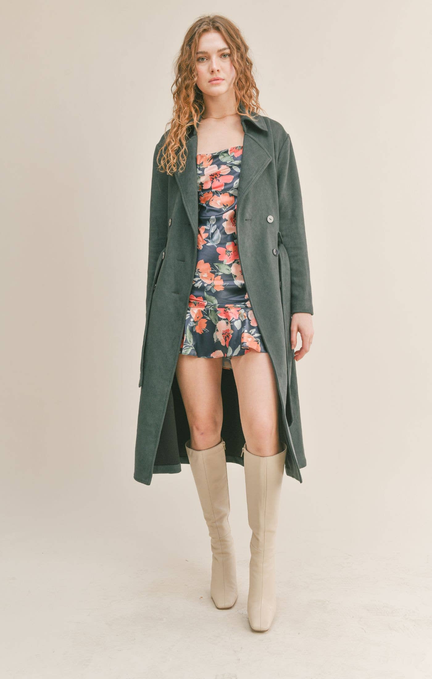 Sadie & Sage - Vendita all'ingrosso Cappotto - Donna - Cappotto in camoscio con cintura Bookworm: DARK FOREST3