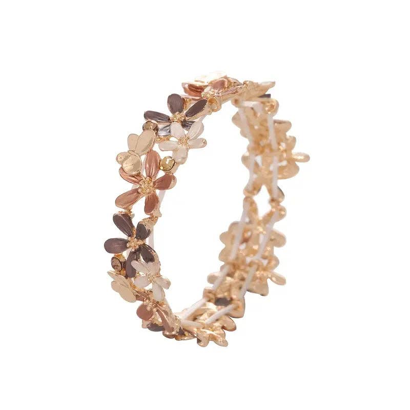 Huis Van Merken - Wholesale Charm/Dangle Bracelet - 18K Gold Floral Stretch Bracelet - Women's Party Jewelry1