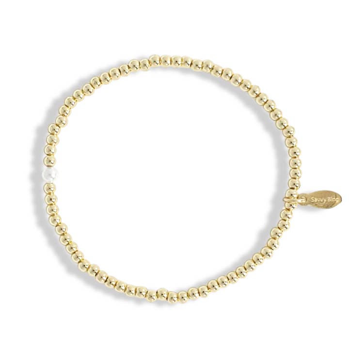 4mm Gold Single 4mm Pearl Gold Beaded Bracelets  for wholesale by Savvy Bling