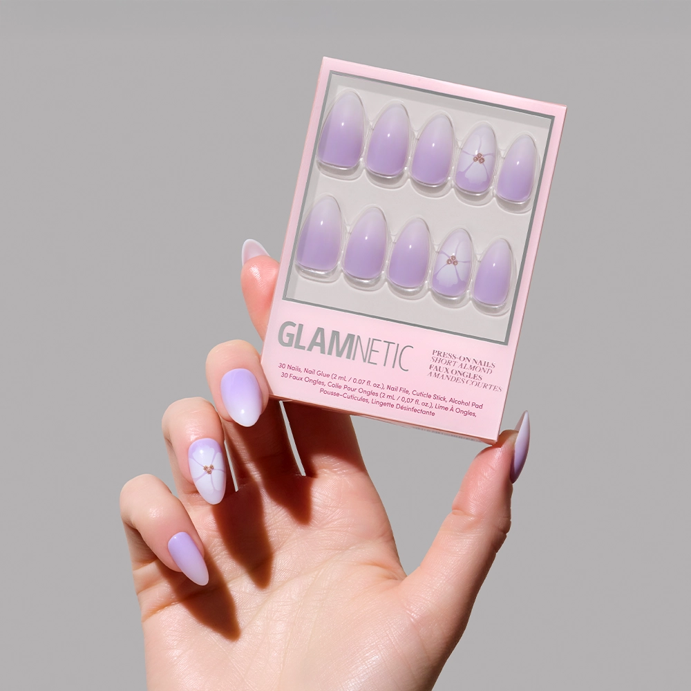 Glamnetic - Wholesale Press-On/Fake Nails - Lilac Reef Press-On Nails | Short Almond Purple Floral Nail1