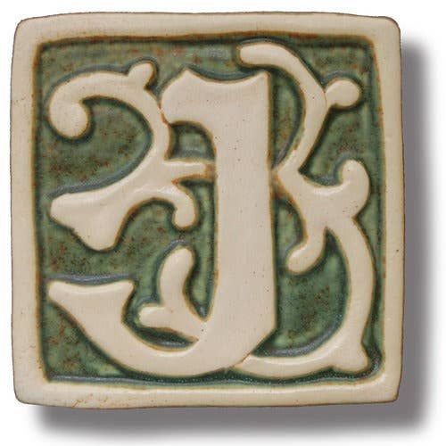 Letter J Tile, William Morris Style 4x4" for wholesale by Whistling Frog Tile Inc.