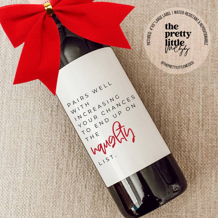 the pretty little mess - Wholesale Gift Tag Label - Holiday Wine Label, Christmas Gift, Naughty List