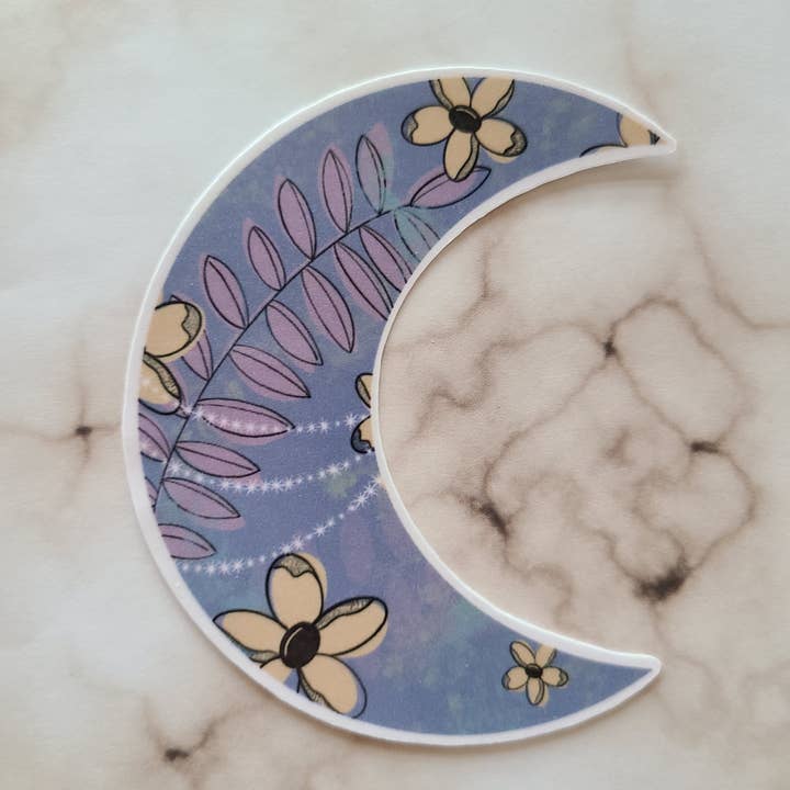 BOHO Inspired Floral Print Moon - Vinyl Sticker for wholesale by NGlenn Studios