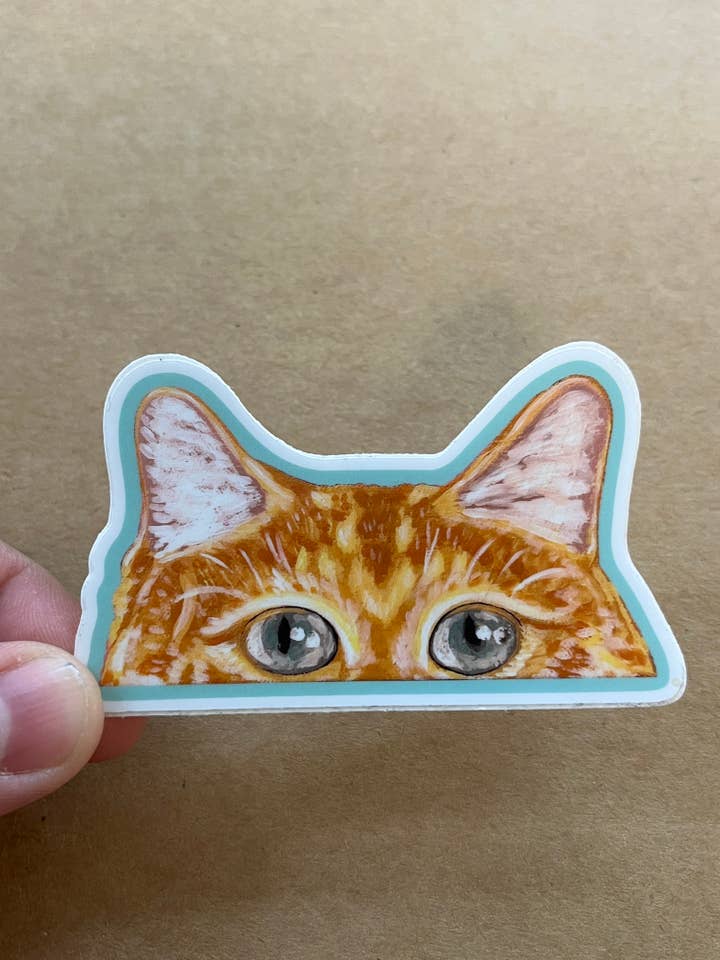 Curious Orange Cat Sticker for wholesale by ON THE GO Studio