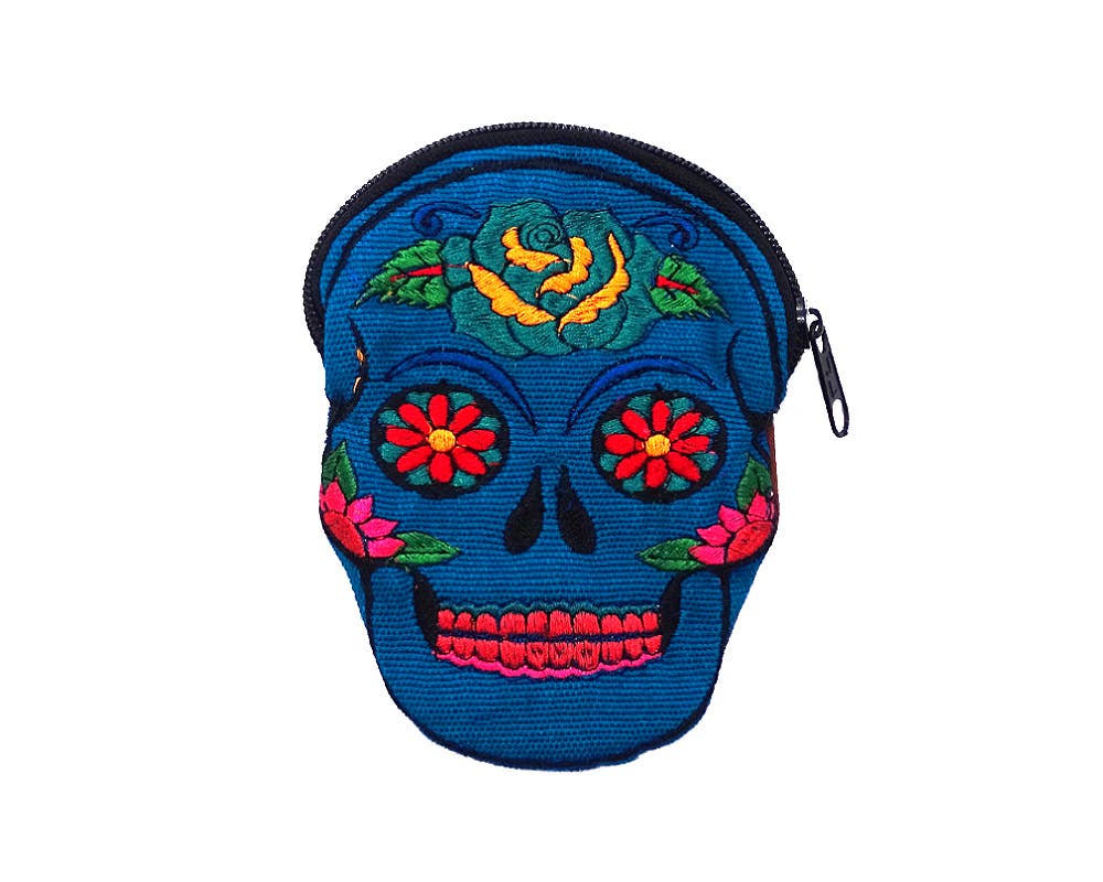 Pichincha - Wholesale Coin Purse - Women's - Sugar Skull Face Embroidered Floral Suede Coin Purse Pouch4