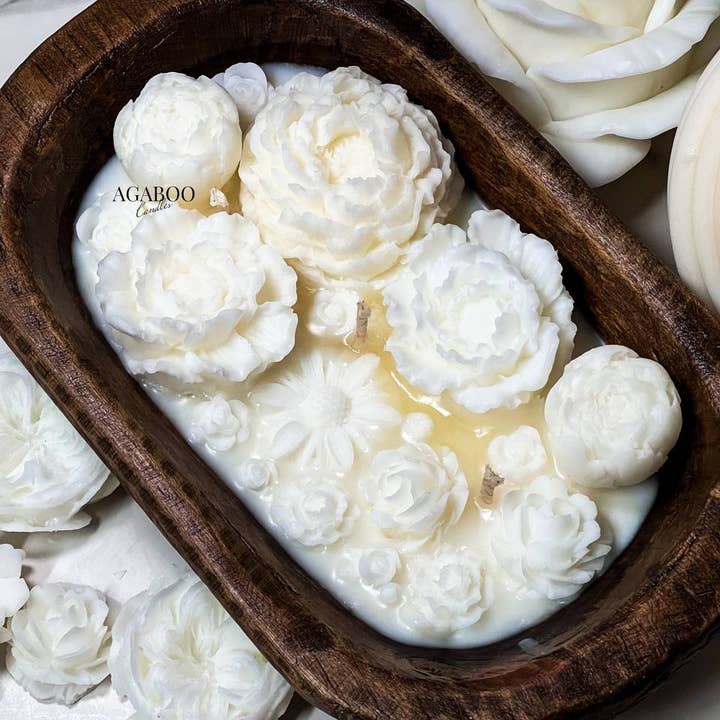 Agaboo Candle - Wholesale Jar/Filled Candle - Luxury Floral Dough Bowl Candle 2.5x9.5in - Container