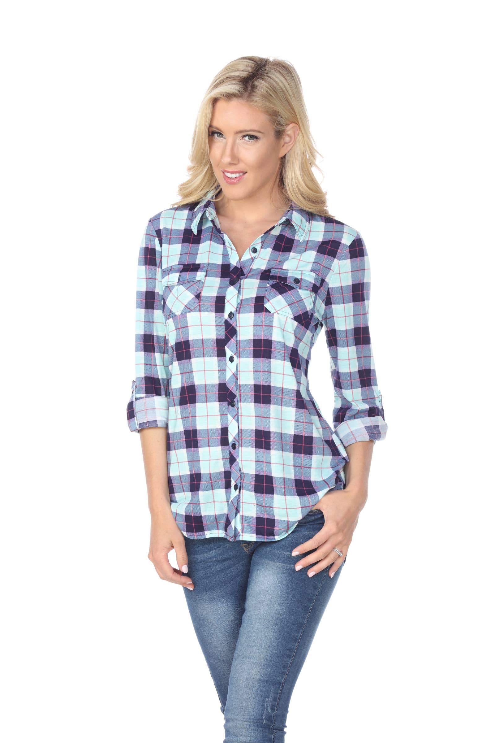 WHITE MARK - Wholesale Button Down Shirt - Women's - Oakley Stretchy Plaid Top6