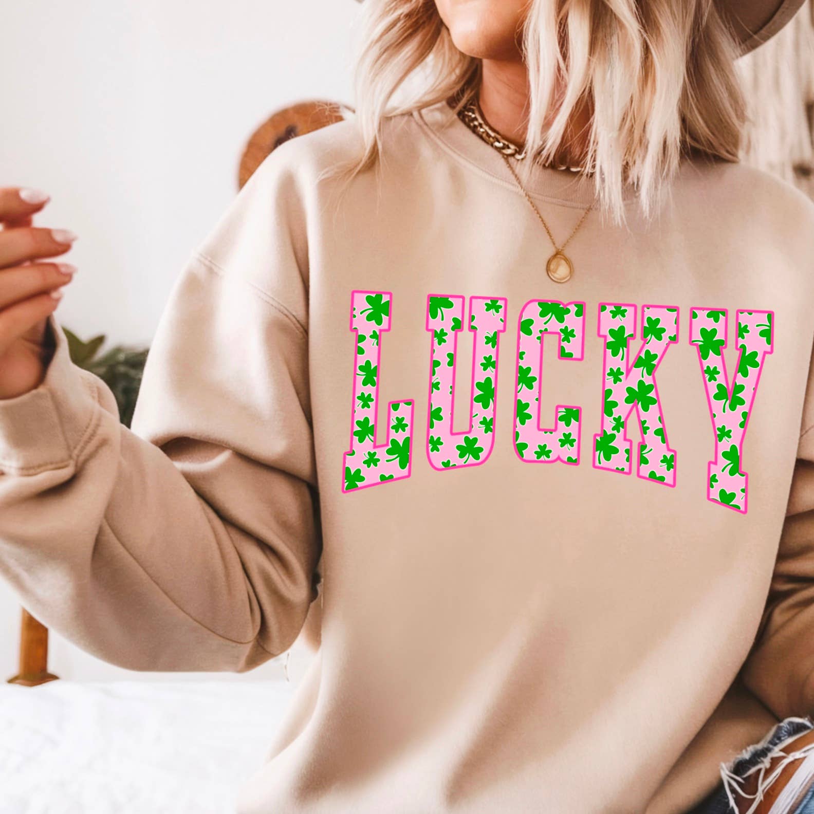 Shoppe SHC - Vente Sweat-shirt à imprimés – femme - Sweat-shirt graphique à col rond Lucky St. Patrick's Day1