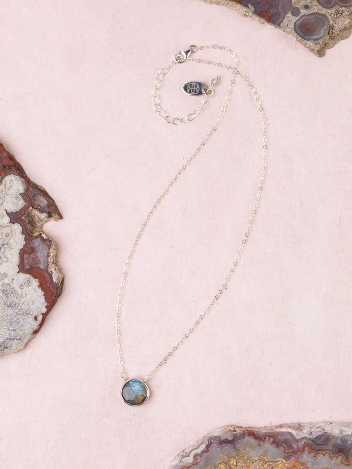 Celestial 14-16" Labradorite Bezel Simple Necklace for wholesale by Anne Vaughan Designs Jewelry