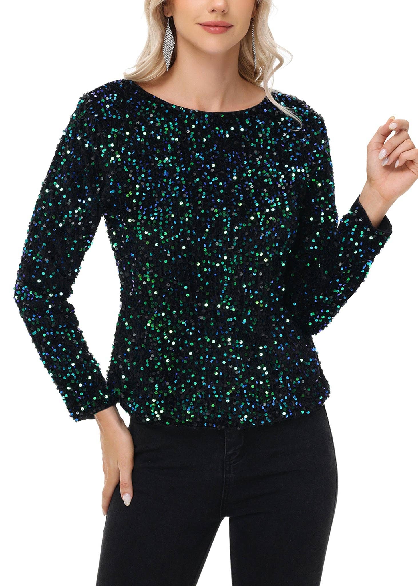 Anna Kaci Wholesale - Wholesale Blouse - Women's - Long Sleeve Sequin Tops Sparkly Glitter Evening Party25