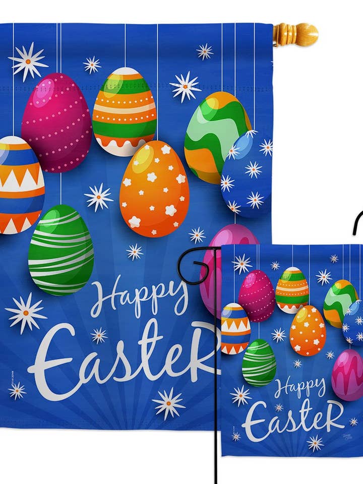 Colorful Eggs Ornament Springtime Easter Decor Flag for wholesale by Two Group Flag Co