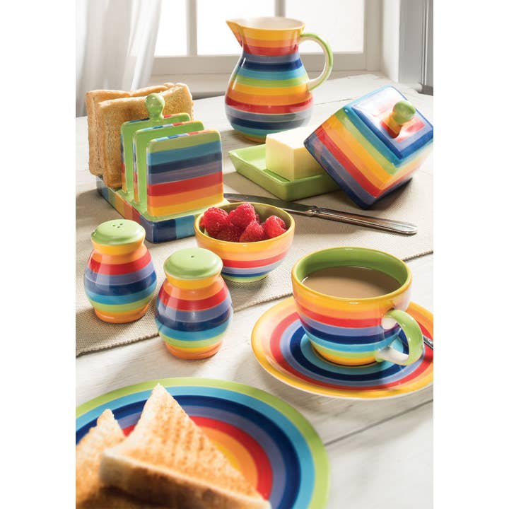 Namaste - Wholesale Coffee/Tea Cup - Handpainted Rainbow Stripe Coffee Cup & Saucer1