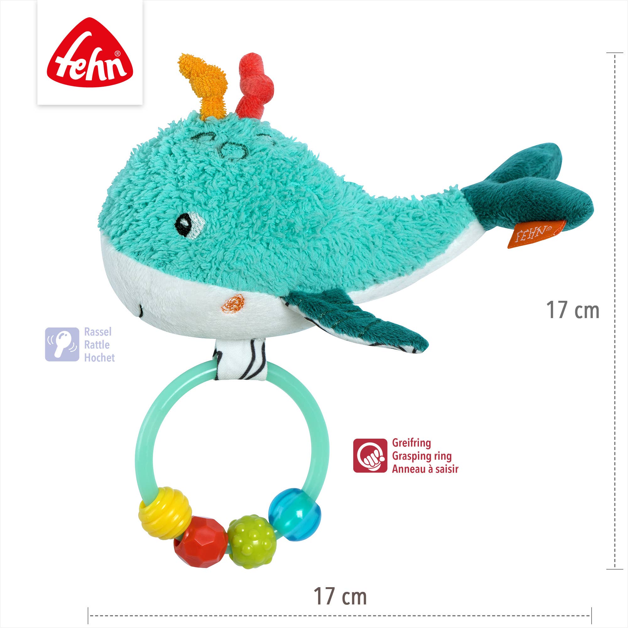 Fehn – Großhandel Handrassel – Baby – Perlenring Wal - Greifling & Motorikspielzeug4
