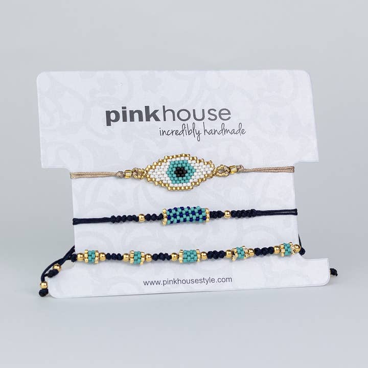 Miyuki Bead Evil Eye Pull Bracelets Set/3 for wholesale by Pink House Imports
