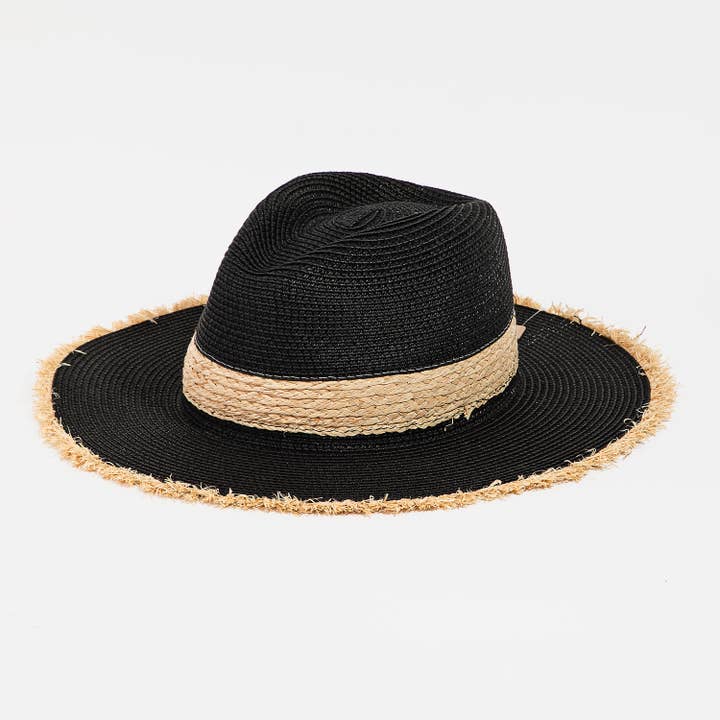 Collections by Fame Accessories - Wholesale Straw Hat - Women's - Straw Braided Fringe Fedora Hat
