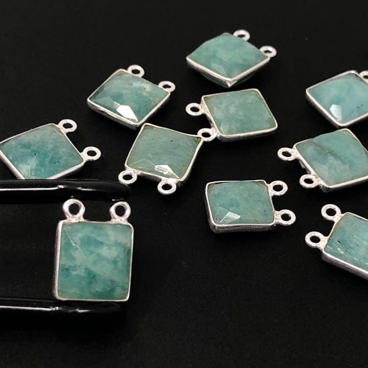 9 Pcs Sterling Silver Amazonite Gemstone Connector, Bulk Charms, Jewelry Supplies for Jewelry Making, Wholesale Jewelry Findings for wholesale by Akstar Gems