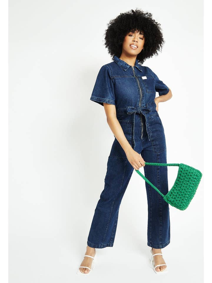 JMOJO UK Limited - Wholesale Jumpsuit - Women's - Orla Short-Sleeve Denim Jumpsuit – Dark Blue1
