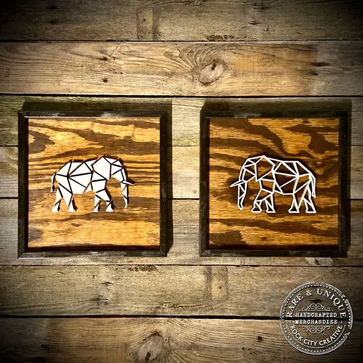 Geometric Elephant Wall Decor, Rustic Farmhouse Wooden Sign for wholesale by Rock City Creative