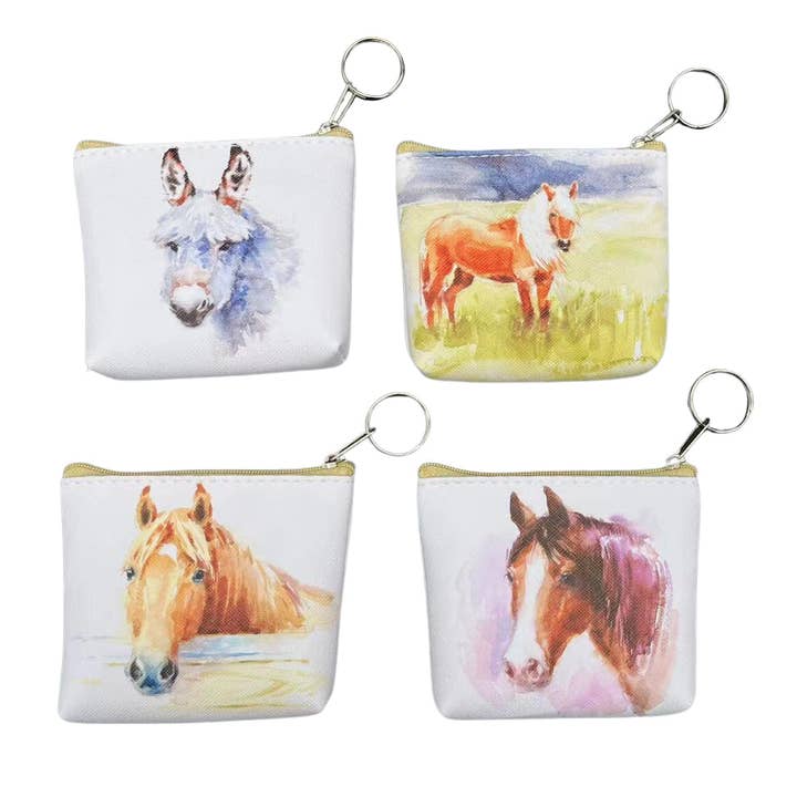 Horses and Donkey Set of 12 Key Chain Coin Purses for wholesale by AWST Intl