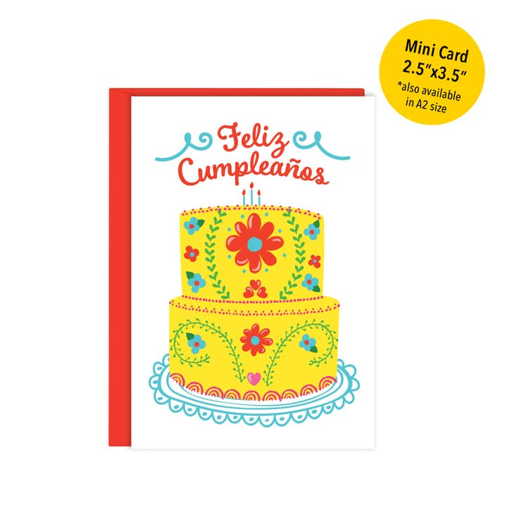 Mini Feliz Cumpleaños Cake | Enclosure Size Card in Spanish for wholesale by Lucy Loves Paper