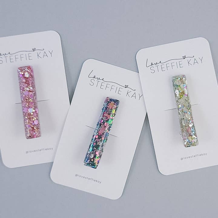 Fermaglio per capelli con barra in resina glitterata | 3 opzioni per la vendita all'ingrosso da parte di Love, Steffie Kay
