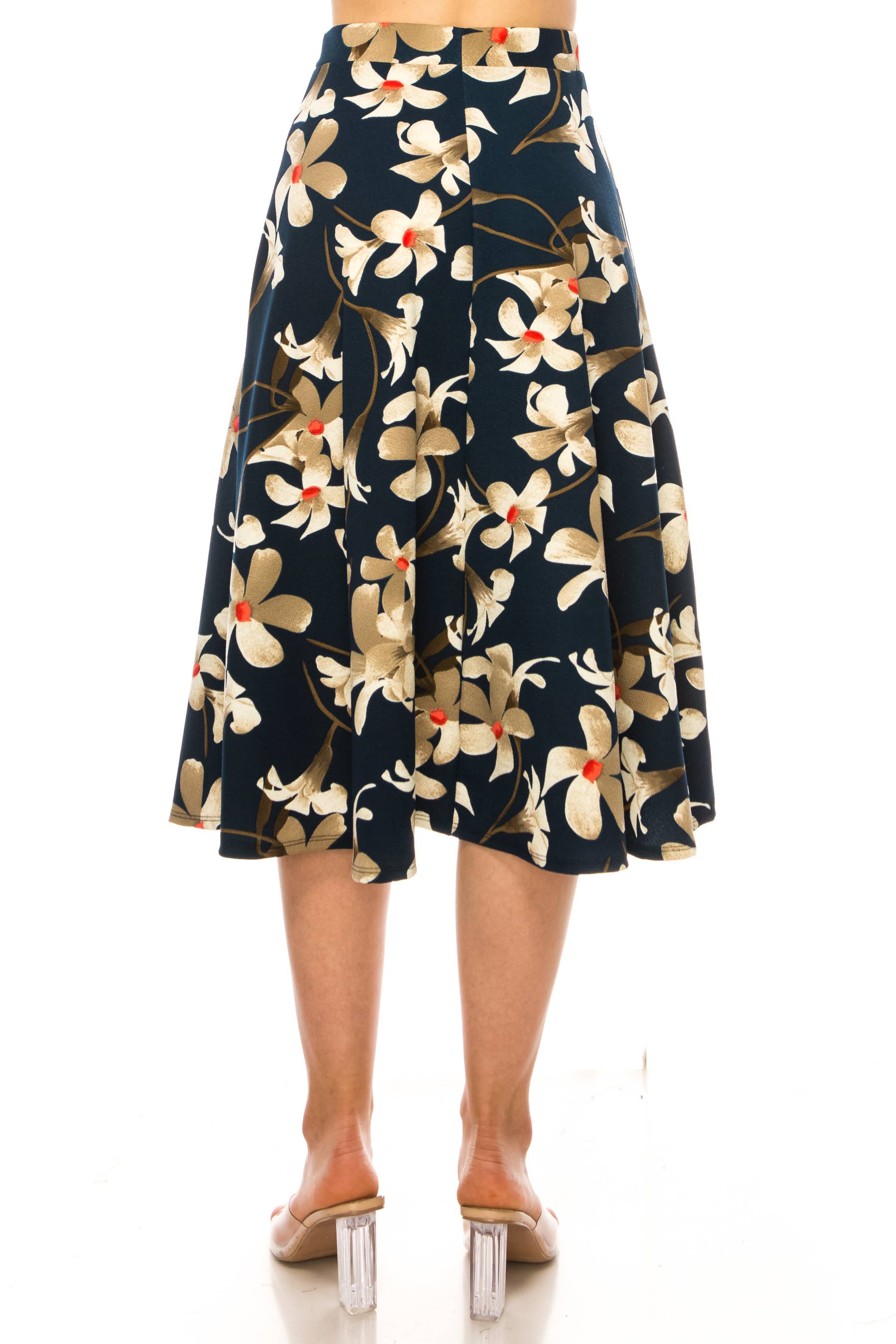 MOA COLLECTION - Vendita all'ingrosso Gonna - Donna - Gonna midi da donna a trapezio con fiori ed elastico in vita7