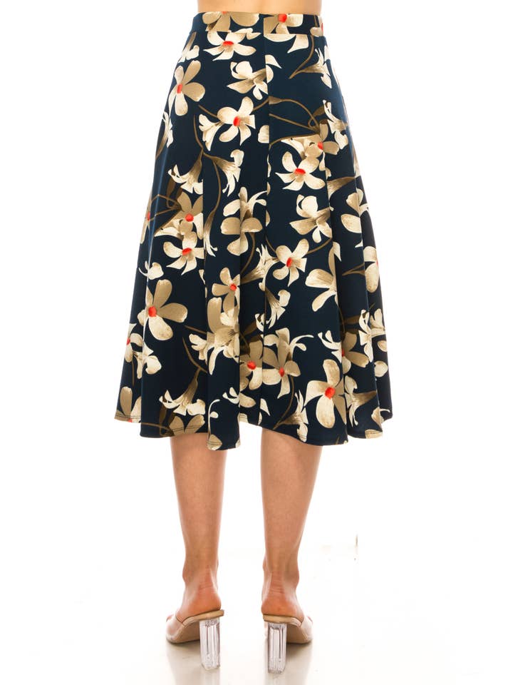 MOA COLLECTION - Wholesale Skirt - Women's - Women's A-line midi skirt with flowers and elastic waistband7