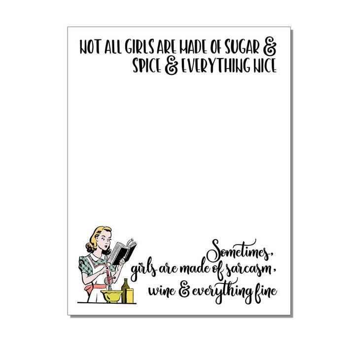 Witty Women Notepad - Sugar And Spice - Sarcasm Wine Memopad for wholesale by The Mad Padder
