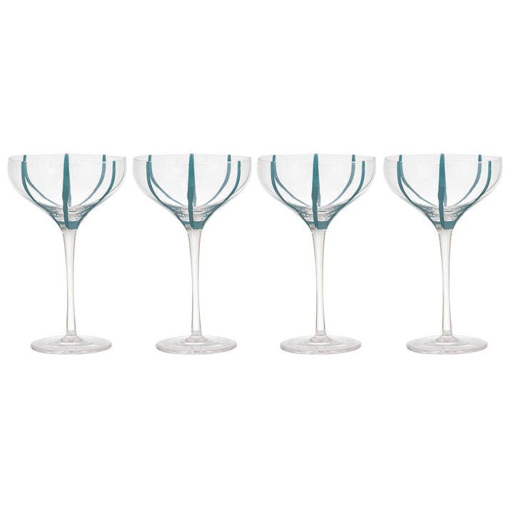 Verres à coupe rayés turquoise 4 pièces pour la vente par Ladelle Group
