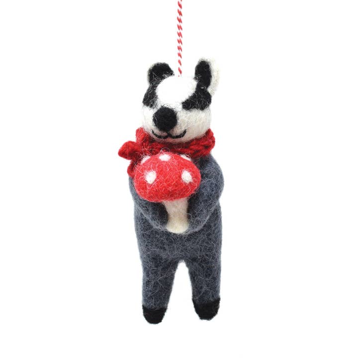 Felt Decoration - Badger with mushroom - Fair Trade for wholesale by Black Yak Ltd
