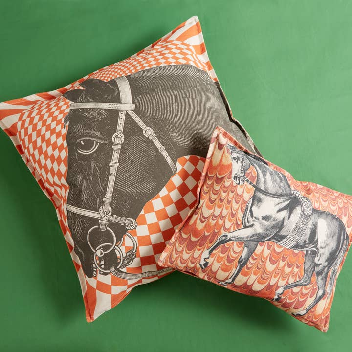 THOMASPAUL - Vente Coussin décoratif - COUSSIN EN MARBRE EQUUS ORANGE 12"X16"4
