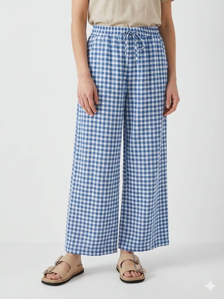 Weite Baumwoll-Gaze-Hose mit Vichy-Karos für den Großhandel von Mimi & Gogo