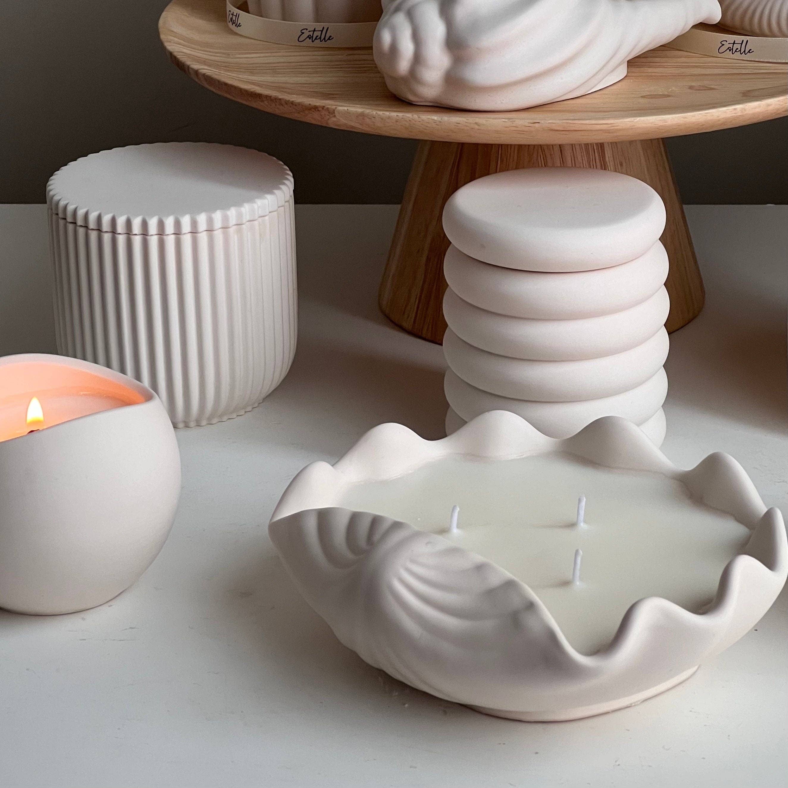 Estelle Studio - Wholesale Jar/Filled Candle - Clam Shell Soy Wax Candle in Jesmonite Vessel: Handmade Scented Candle7