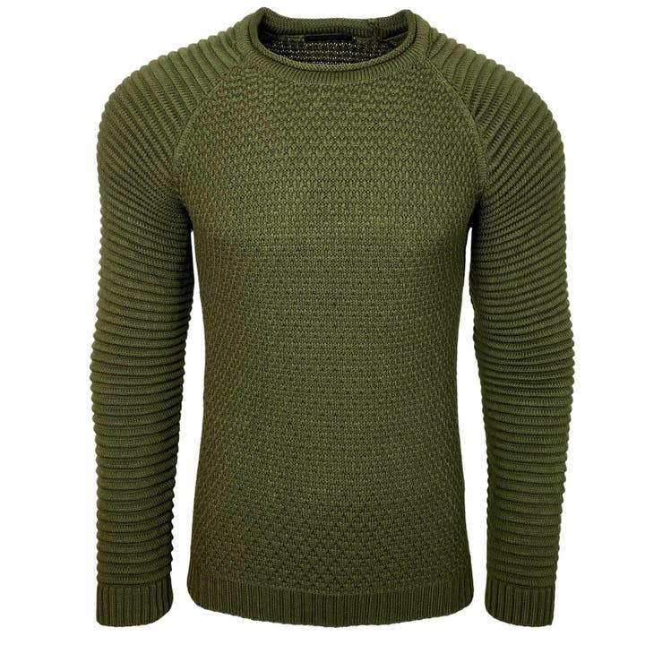 SUBLIMINAL MODE - Wholesale Knit Sweater - Men's - Men's Large Knit Ribbed Round Neck Sweater