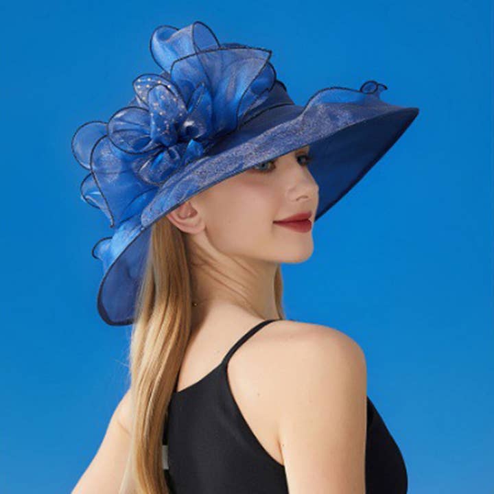 AK Brand - Wholesale Fascinator Hat - Women's - Wide Brim Organza Dress Hat with Sheer Ribbon Floral Design7